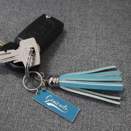 Porte-clé zamac à franges avec emaillage sur plaque en une couleur et finition brillant - Génicado