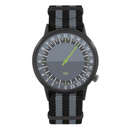 montre personnalisable avec bracelet noir et gris et aiguille verte