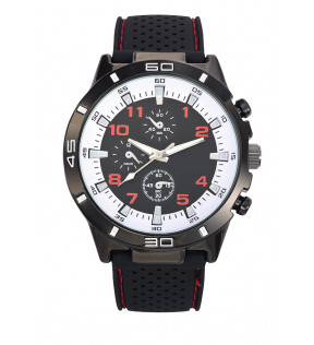 montre personnalisable avec bracelet noir et cadran noir et rouge