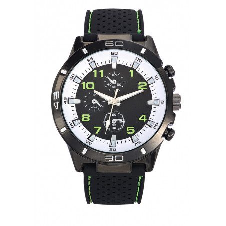 montre personnalisable avec bracelet noir et cadran noir et vert
