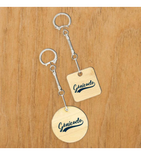 Joli porte clé en bois à graver avec logo et découpe sur mesure fabriqué en France - Génicado