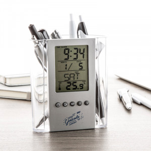 Pot à stylos affichage multifonction calendrier, heure et température - Génicado