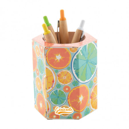 Pot à crayons personnalisé en carton forme hexagonale made in Europe - Génicado