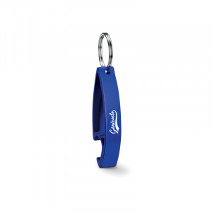 Porte-clé décapsuleur bleu en aluminium marquage tampographie ou gravure - Génicado