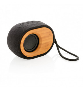 Haut parleur enceinte Bluetooth en bambou avec boitier en bambou et tissu coton mélange