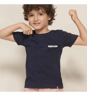 T-shirt enfant personnalisé bleu marine avec logo blanc imprimé made in France
