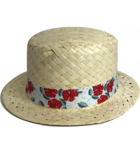 Canotier chapeau de paille femme homme avec customisation en sublimation sur le bandeau du chapeau