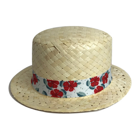 Canotier chapeau de paille femme homme avec customisation en sublimation sur le bandeau du chapeau