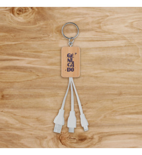 Porte-clés en bambou avec câble de charge 3 en 1 - Génicado