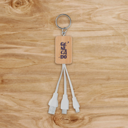 Porte-clés en bambou avec câble de charge 3 en 1 - Génicado