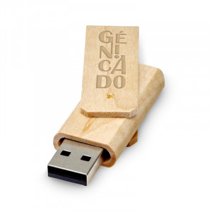 clé usb bois rotative gravé avec logo Génicado