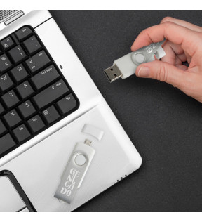 clé usb OTG rotative avec un embout port USB pour téléphone marqué avec logo - Génicado