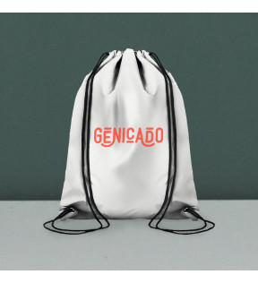 sac cordon réfléchissant avec cordon de serrage noir et exemple de marquage logo - Génicado