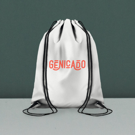 sac cordon réfléchissant avec cordon de serrage noir et exemple de marquage logo - Génicado