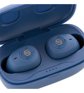 ecouteurs personnalisés bleu dans leur boîte de rangement