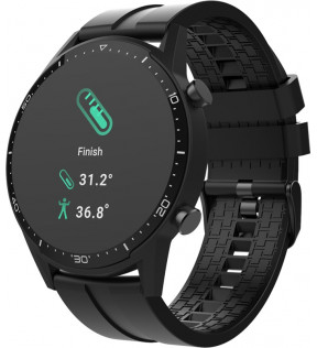 bracelet montre connectée noire avec thermomètre et caméra intégrée batterie rechargeable