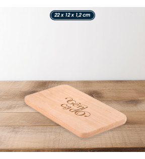 petite planche à découper bois avec exemple de marquage logo Génicado