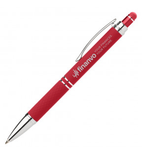 stylo stylet métallique rouge avec stylo à bille  grip en texture diamant