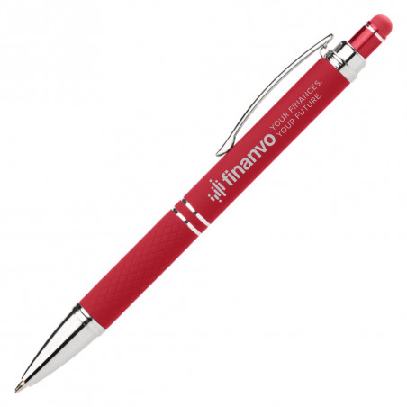 stylo stylet métallique rouge avec stylo à bille  grip en texture diamant