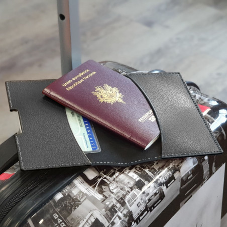 Protège-passeport personnalisable noir grainé made in UE, Porte-passeport