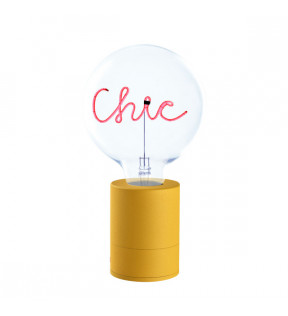 Lampe de bureau élégante avec un message et socle jaune