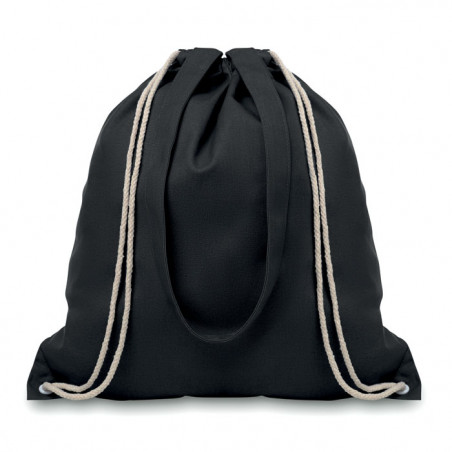 sac à cordon noir en coton avec des anses longues blanc cassé