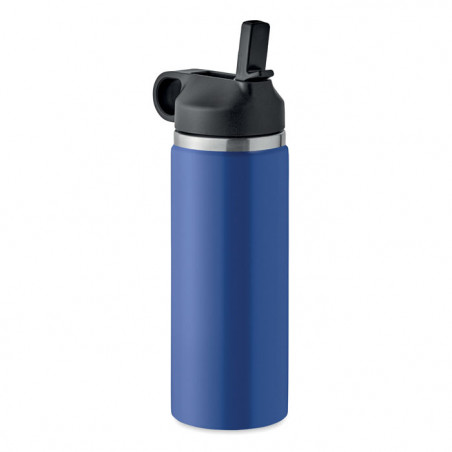 bouteille gourde isotherme sport 500ml en acier inox recyclé bleu avec paille