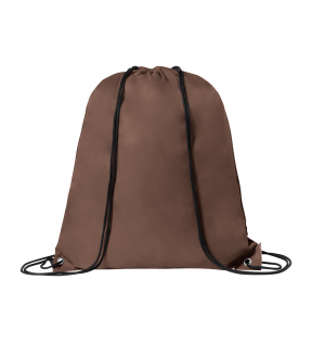 sac à cordelettes marron en polyester imperméable avec cordon de serrage noir