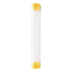 Étui à stylo en plastique transparent avec des capuchons jaunes