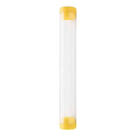 Étui à stylo en plastique transparent avec des capuchons jaunes
