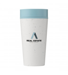 mug de voyage personnalisable blanc et bleu avec logo