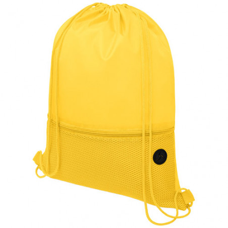 sac cordon jaune avec une poche zippée en polyester et cordon de serrage couleur assorti