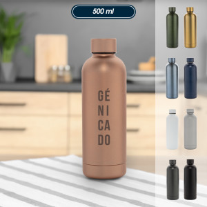 bouteille isotherme 500 ml fabriqué à partir d'inox recyclé avec exemple marquage logo - Génicado