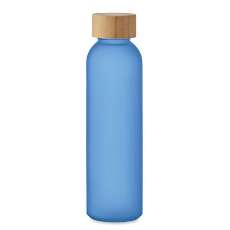bouteille d'eau en verre avec finition givrée 500 ml et bouchon anti-fuite en bambou - Génicado