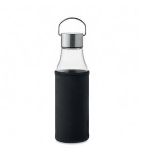bouteille d'eau en verre 500 ml avec sa pochette noir