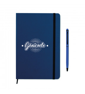 Carnet de notes A5 avec fermeture élastique et stylo à l'encre bleu - Génicado
