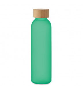 bouteille d'eau en verre vert avec finition givrée 500 ml et bouchon anti-fuite en bambou
