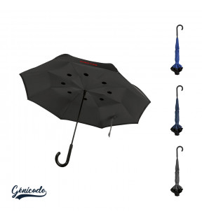Beau et grand parapluie canne reversible avec quatre choix de coloris et baleines en fibre de verre - Génicado