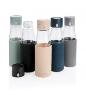 Bouteille d'eau en verre avec protection en silicon dans divers choix de coloris - Génicado