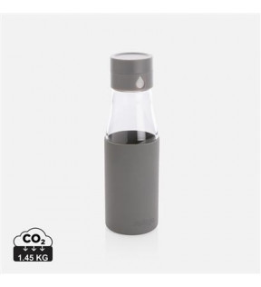Bouteille d'eau en verre avec bouchon et protection en silicon gris