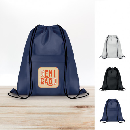 grand sac cordon avec une pochette zippée sur le devant et marquage logo - Génicado