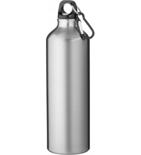 bouteille gourde pour sport grise métallisée en aluminium recyclé avec mousqueton