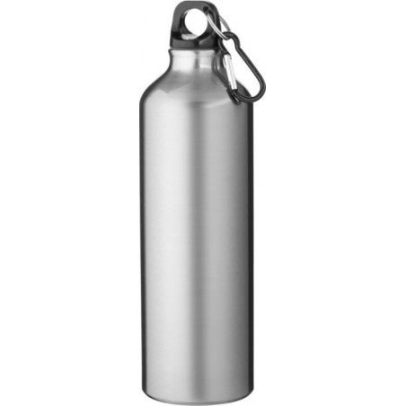 bouteille gourde pour sport grise métallisée en aluminium recyclé avec mousqueton