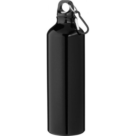 bouteille gourde pour sport noire en aluminium recyclé avec mousqueton