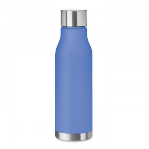 bouteille gourde en plastique recyclé RPET finition caoutchouc bleue - Génicado