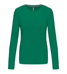 t-shirt manches longues 100% coton femme col rond vert kelly