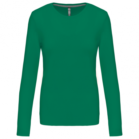 t-shirt manches longues 100% coton femme col rond vert kelly