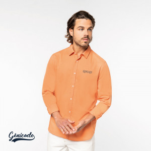 chemise publicitaire en coton bio orange à manches longues avec logo imprimé sur le coeur