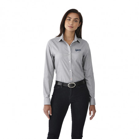 chemise femme personnalisable grise à manches longues avec logo imprimé sur le coeur
