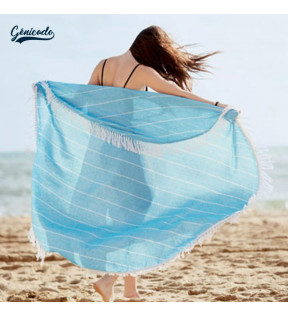 serviette de plage ronde publicitaire turquoise